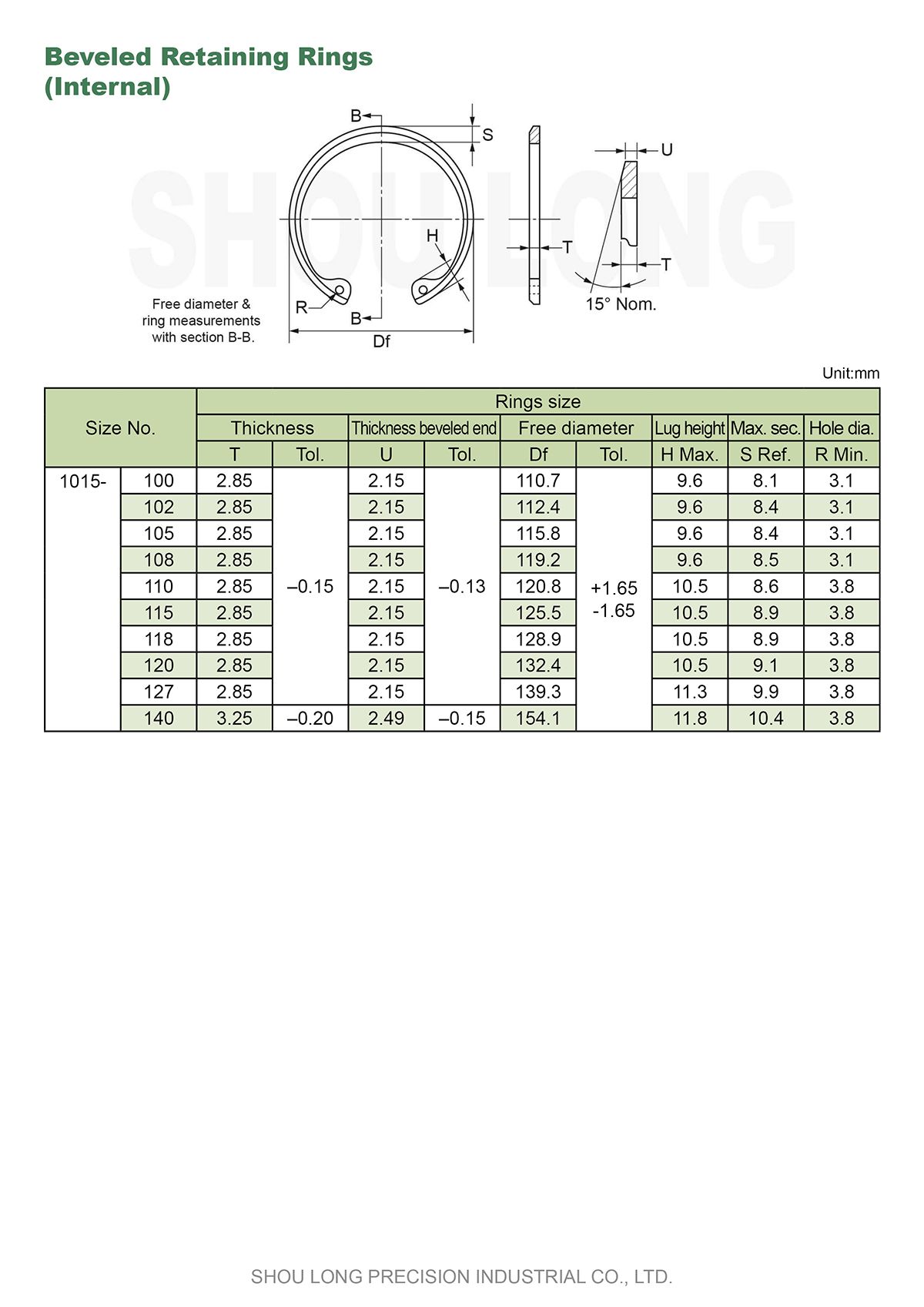 Spec of Metric Beveled Retaining Rings for Bores - 2