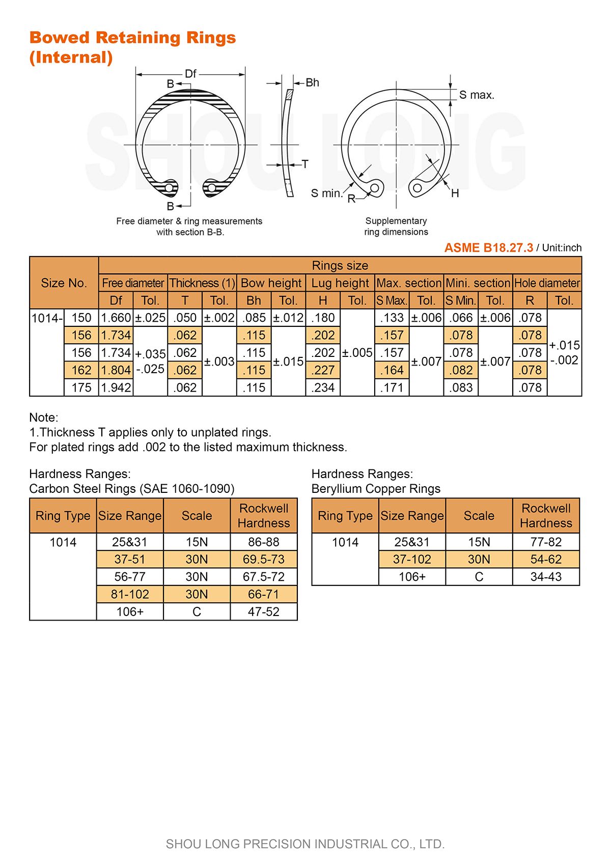 Spec of Inch Bowed Retaining Rings for Bores ASME/ANSI B18.27.3-2