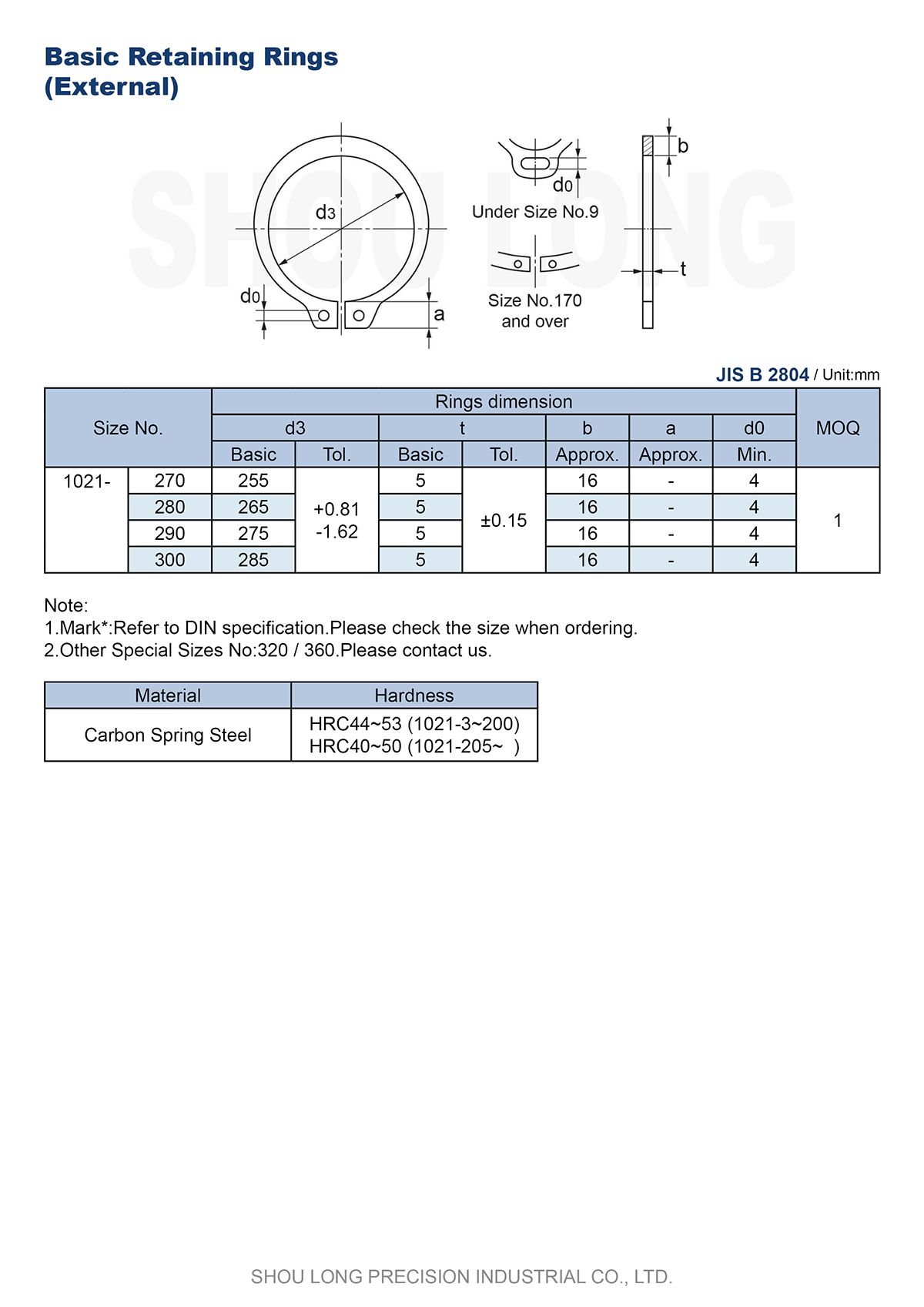 Spec of  JIS Metric Basic Retaining Rings for Shaft B2804 -4